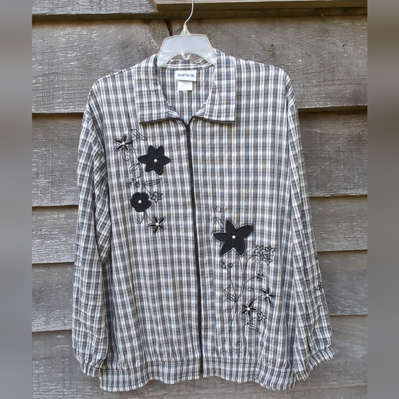 🤍🖤Vintage BonWorth Lightweight Embroidered Jacket Full Zipper Pockets Large - Picture 13 of 13